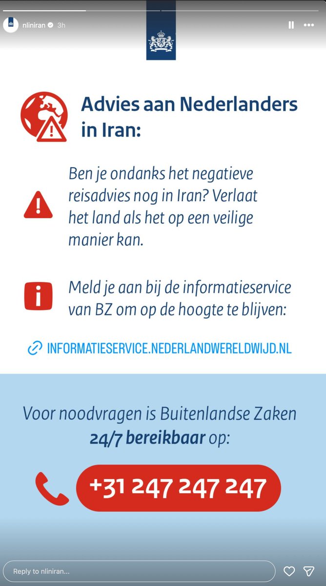 Netherlands Embassy in Iran on Instagram: "Are you still in Iran despite the negative travel advice? Leave the country if it can be done in a safe manner."…