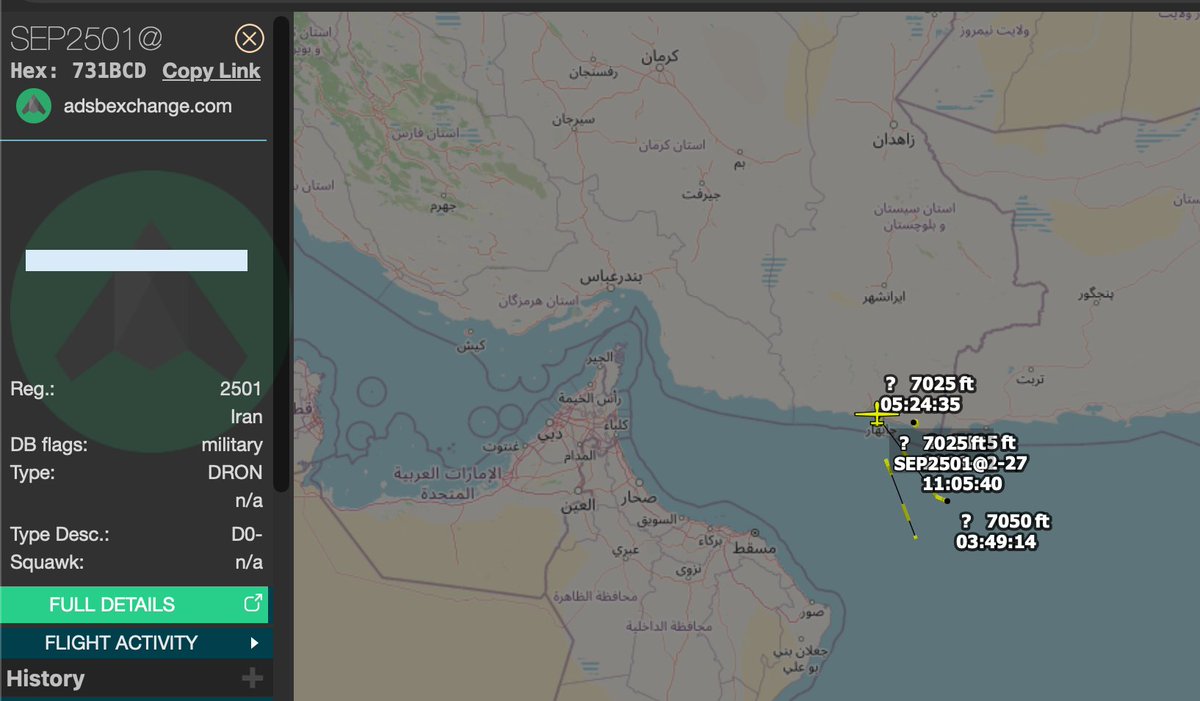 Un UAV ISR iraní, identificado como Shahed 1x9, ha sido observado operando sobre el Mar Arábigo.