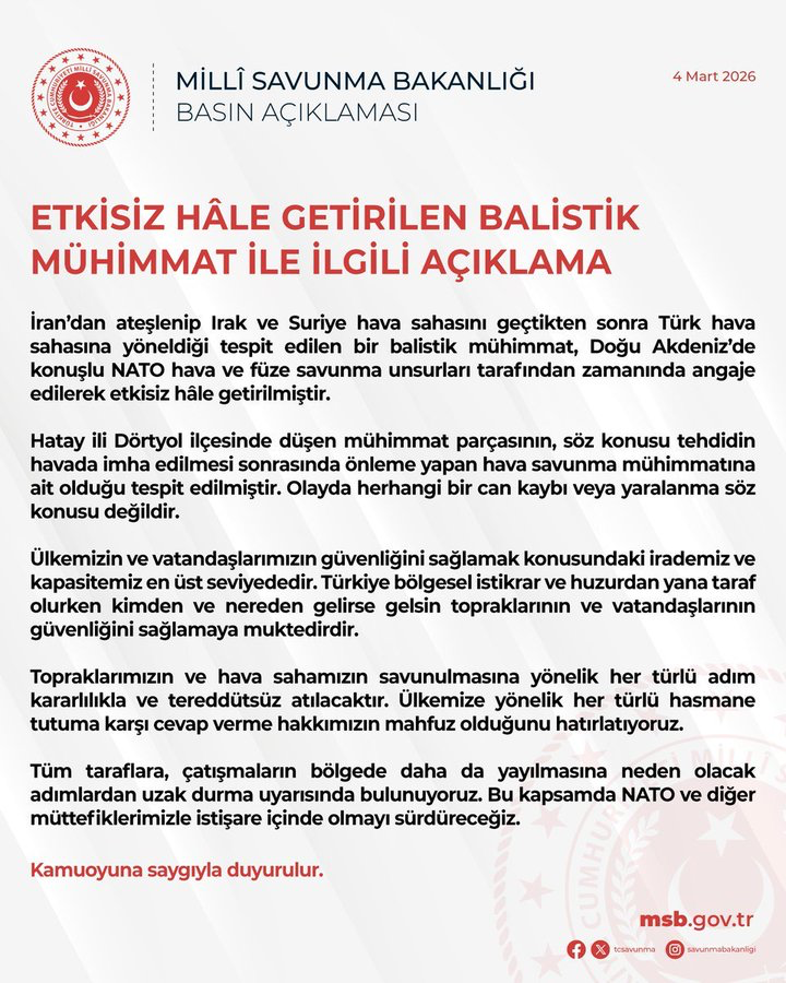 A social media post claims a ballistic missile was fired at Turkey and downed by NATO assets, while quoting a response calling the claim an obvious lie.