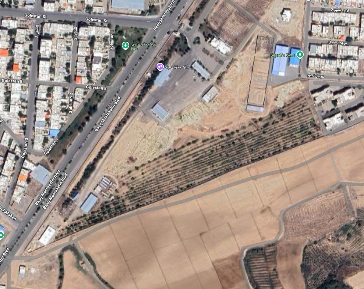 OSINT analysis identifies several IRGC buildings in Abhar, Zanjan Province, Iran.