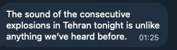 Tehran's Mehrabad airport is being pounded at this very moment.
Over 30 explosions were heard.
#Tehran Province, #Iran