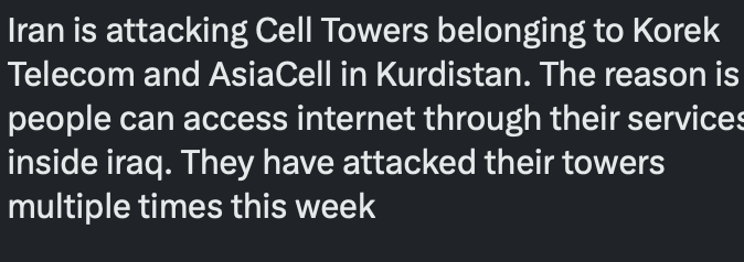 El Régimen Islámico está haciendo seriamente todo lo posible para cortar el internet de la gente, incluso a aquellos que usan roaming y se conectan desde ciudades fronterizas! #Iraq 🇮🇶 #Iran