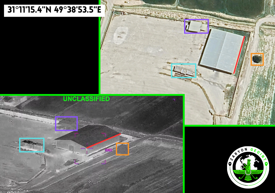 Open-source intelligence confirms a U.S. Air Force strike on an industrial hangar in Khuzestan Province, Iran, near Rostamabad.