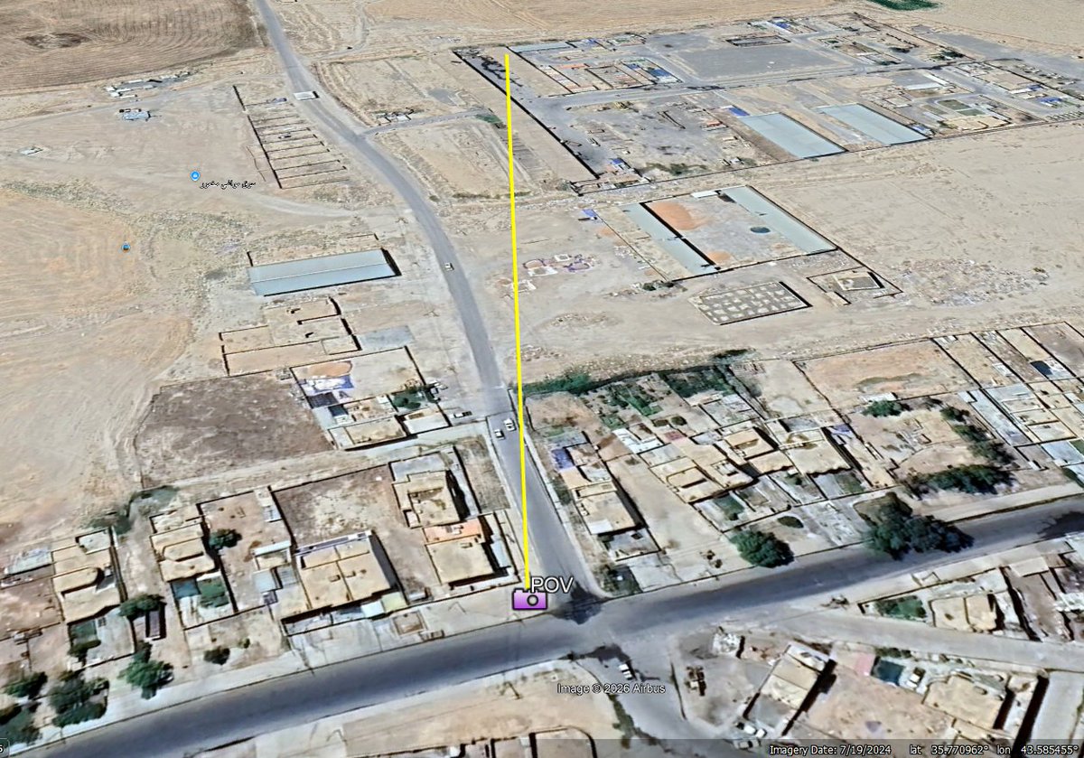 Makhmour, Iraq
POV of drone attack: 35.770869, 43.585552
Visual line crosses over vehicle storage building.