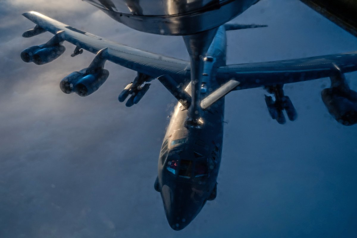 A B-52 Stratofortress gets refueled mid-air during a combat mission, March 20, in support of Operation Epic Fury.