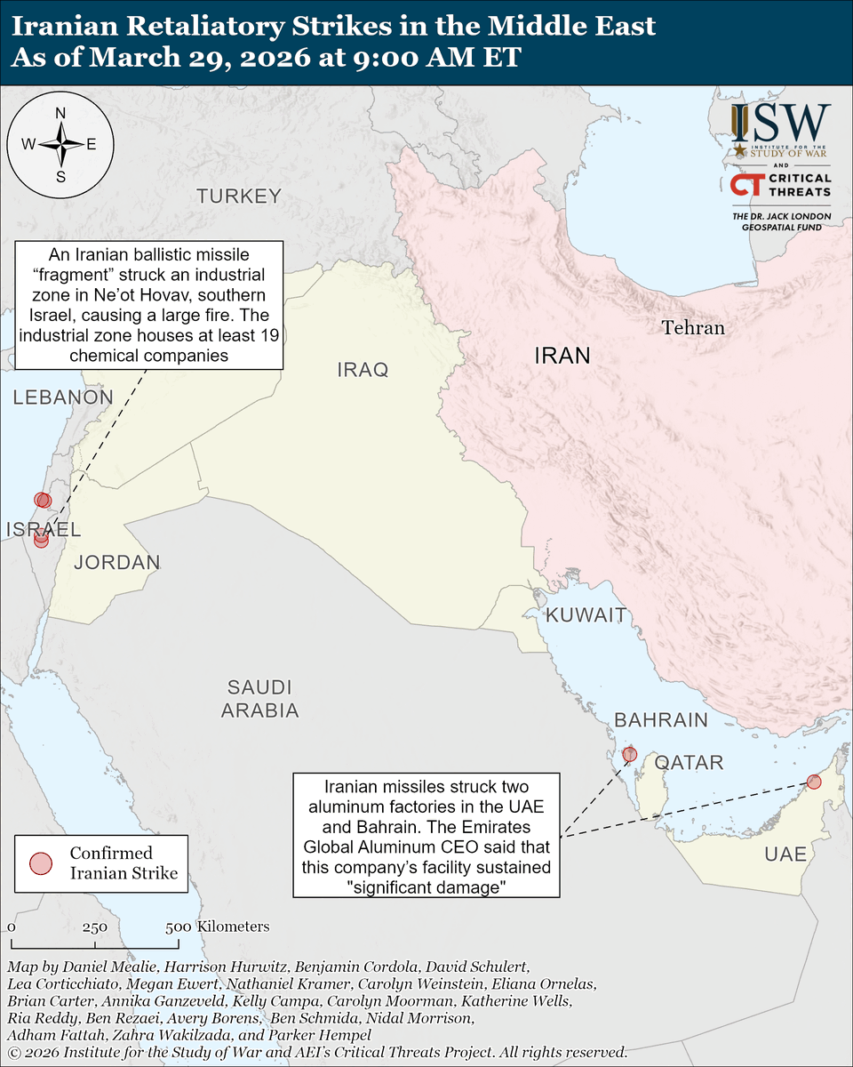 Iran has conducted five waves of ballistic missile attacks targeting Israel, with fragments causing a fire in Ne'ot Hovav and injuries in Beer Sheva, while also striking aluminum factories in UAE and Bahrain.