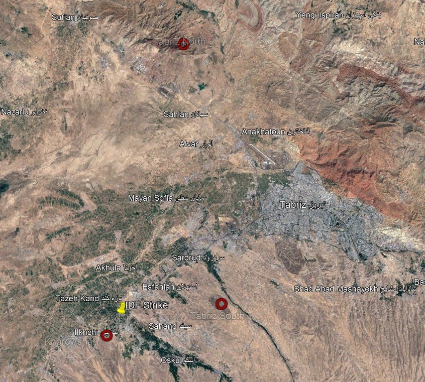 [Geolocation]
Airstrike south of Tabriz, Iran, reportedly targeting a missile launcher.
37.960186, 46.041503.

@GeoConfirmed