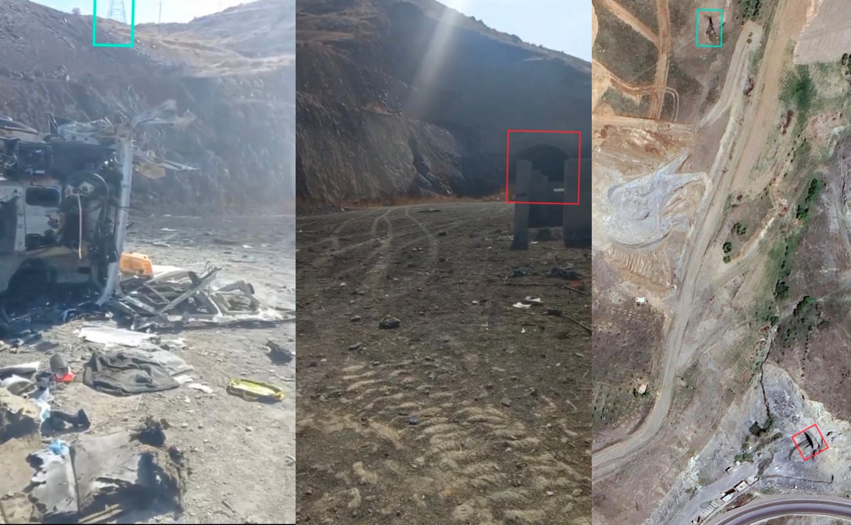 [Geolocation]
Destroyed TEL missile launcher north of Kamyaran, Kurdistan Province, Iran.
A vehicle-sized underground entrance visible in the footage (and the map).
34.8562598, 46.9497242
@elmustek
@GeoConfirmed 
@Shayan86