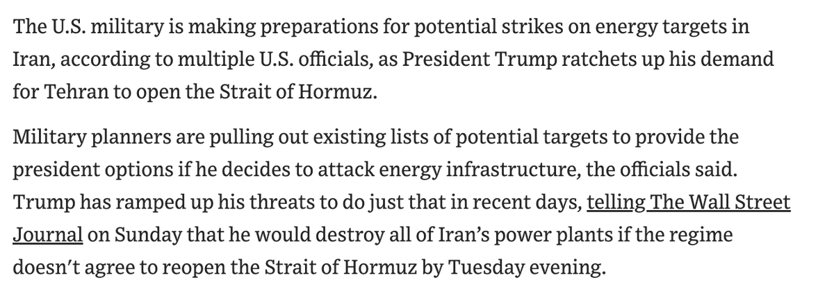 The U.S. military is preparing for potential strikes on energy targets in Iran, according to multiple U.S. officials via the Wall Street Journal.