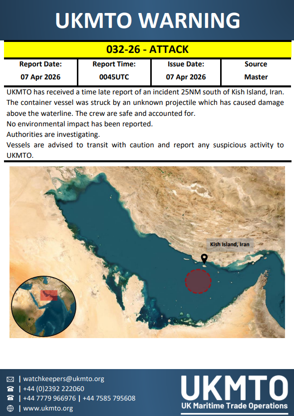 UKMTO issues maritime security warning 032-26.