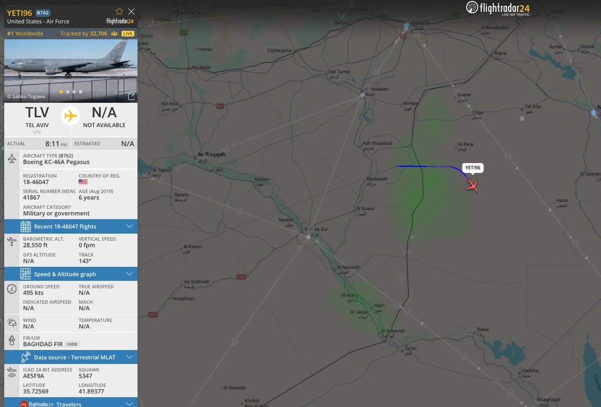 A Pegasus has entered the Iraqi FIR.  HDG SE. 
AE5F9A | 18-46047 | C/S YETI96