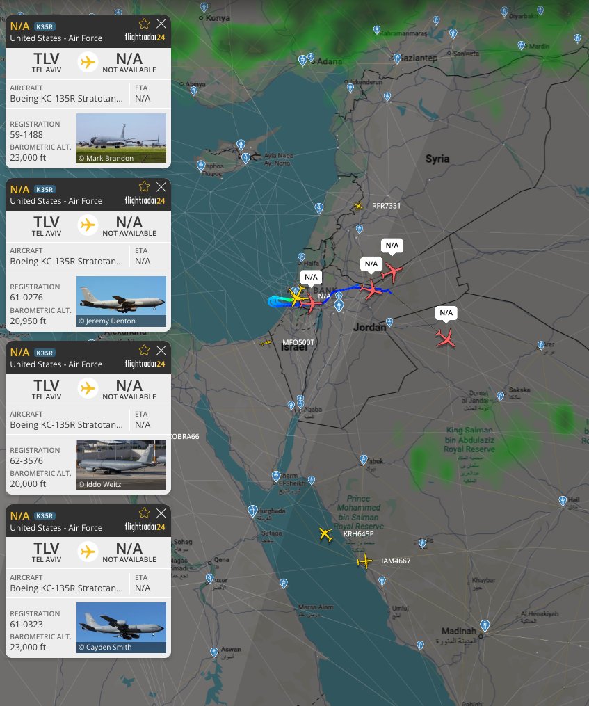 A U.S. Air Force tanker aircraft scrambled from Tel Aviv, likely for combat air patrol operations.