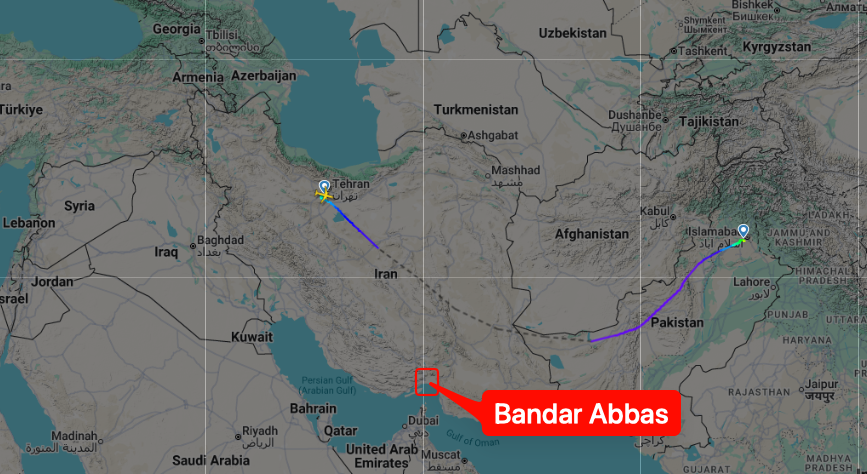 A social media post questions the logic behind a claim that Pakistani jets escorted an Iranian delegation over Bandar Abbas.
