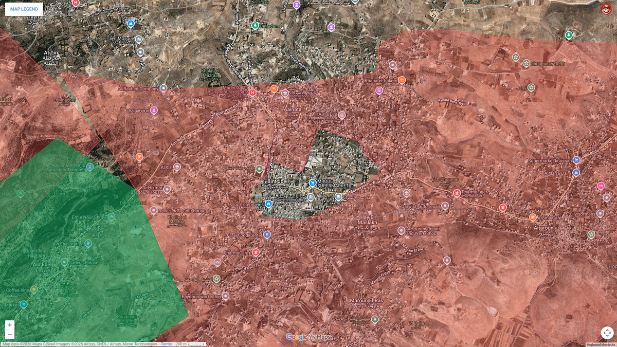 A retweeted post from @just_whatever claims that in the urban battle for Bint Jbeil, hundreds of Hezbollah fighters have been eliminated while only a few IDF soldiers were wounded.