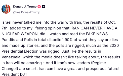 President Trump denies Israel influenced his decision on Iran, attributing it to the Oct. 7 attacks and his longstanding opposition to Iran acquiring nuclear weapons.