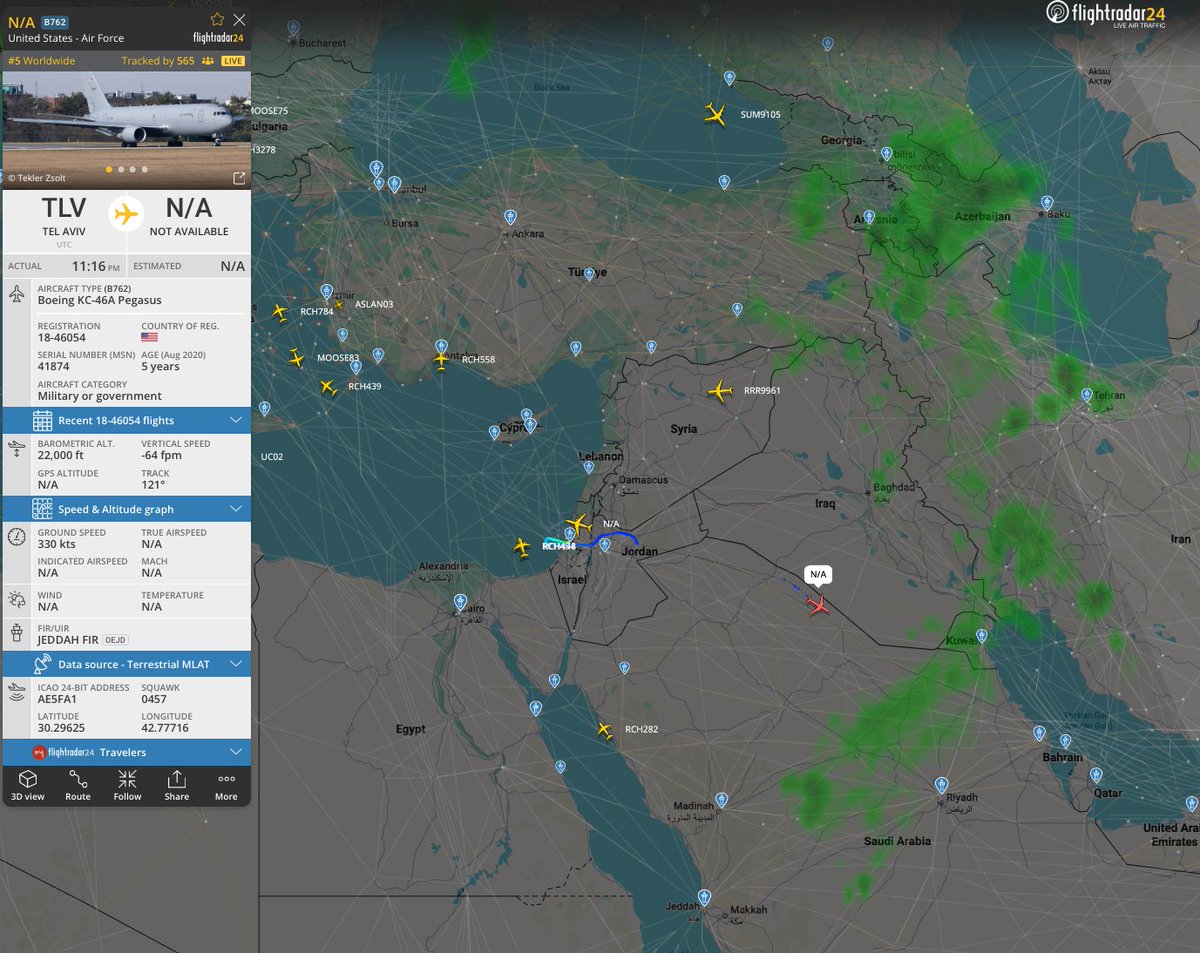 A USAF Pegasus aircraft (18-46054) was tracked at a dragging altitude over Saudi Arabia.