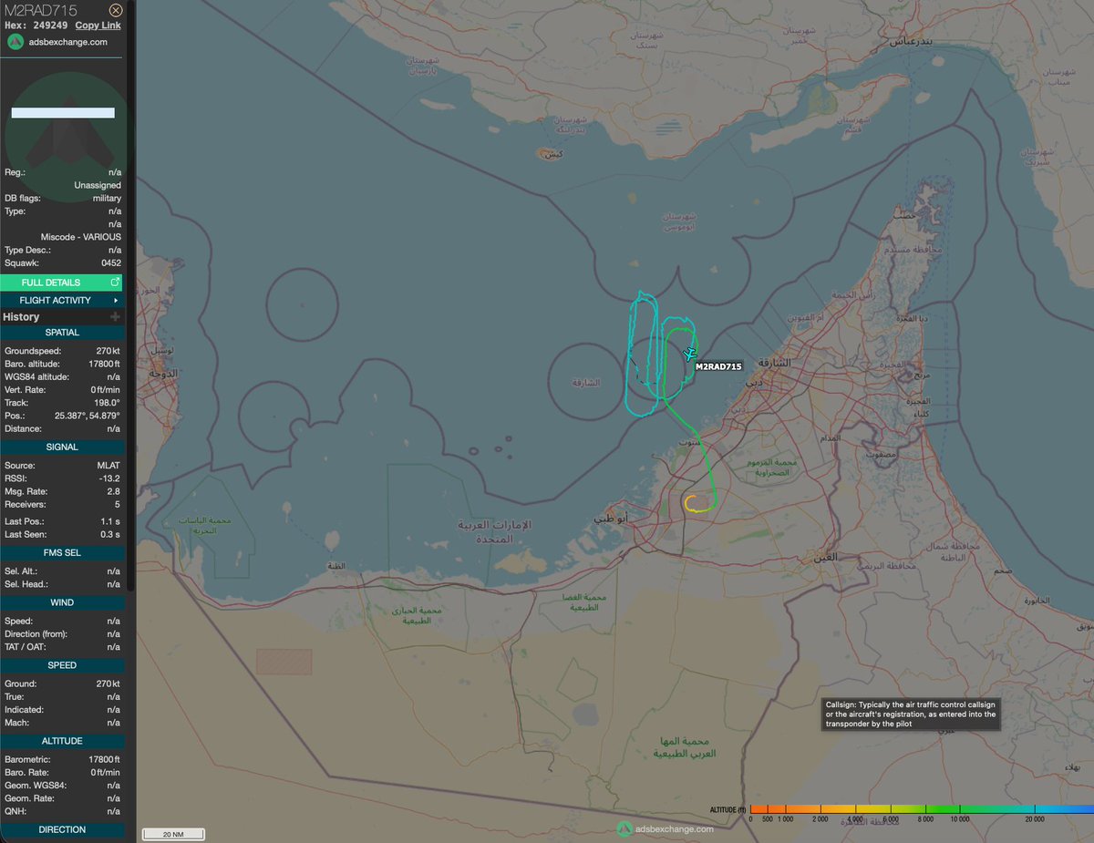 A suspected UAE Air Force AEW&C testbed platform was observed flying over the Persian Gulf.