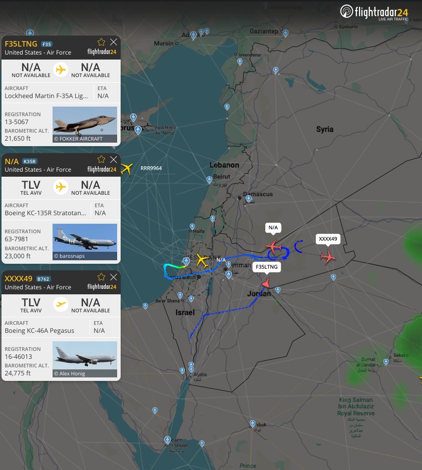 Tracking USAF tankers and an F-35 over Jordan.
