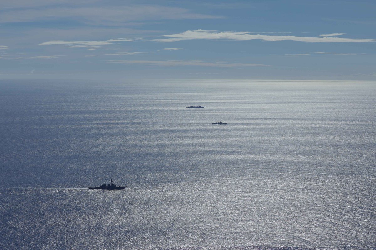 Ships with the George H.W. Bush Carrier Strike Group sail in the Indian Ocean, April 23.