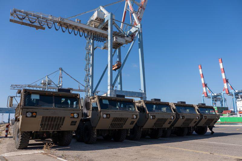 Two cargo ships carrying 6,500 tons of military equipment from the United States, including thousands of munitions and light armored utility vehicles, arrived in Israel in the past day, the Defense Ministry announces.
The ships, which docked at the Haifa and Ashdod ports, were carrying "thousands of air munitions, ground munitions, military trucks, JLTV combat mobility vehicles, and additional equipment," the ministry says.
The 6,500 tons of equipment were loaded onto trucks and taken to various military bases across the country.
Ministry director general Amir Baram says the procurement operation "will continue and intensify in the coming weeks."
The ministry says that since the start of the war with Iran on February 28, more than 115,600 tons of military equipment have arrived in Israel on 403 flights and 10 ships.
Defense Minister Israel Katz says the ministry's goal is "to ensure that the IDF receives all the necessary means so that it can return to operating at full strength against our enemies at any time and in any place required."