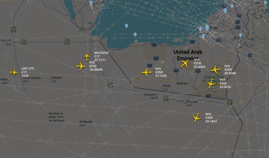 A large number of tankers are being deployed or moving in the Middle East region.