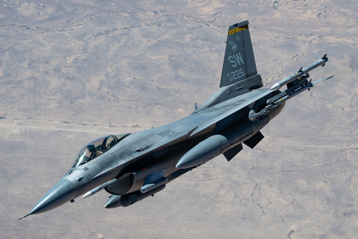 A U.S. Air Force F-16 fighter jet flies in airspace over the Middle East. U.S. forces across the region remain mission ready.