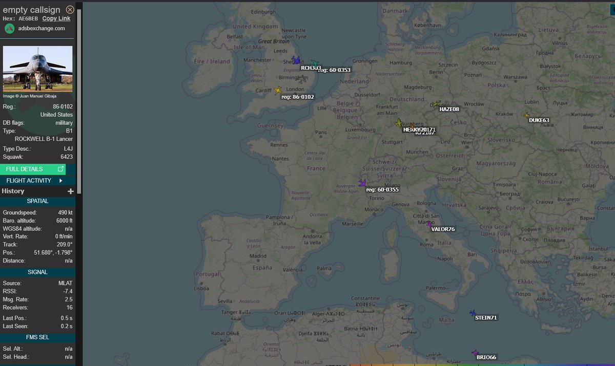 Two B-1B bombers from RAF Fairford are pinging on flight tracking sites as part of operation EPIC FURY / Project FREEDOM, with a #FreeIran hashtag.