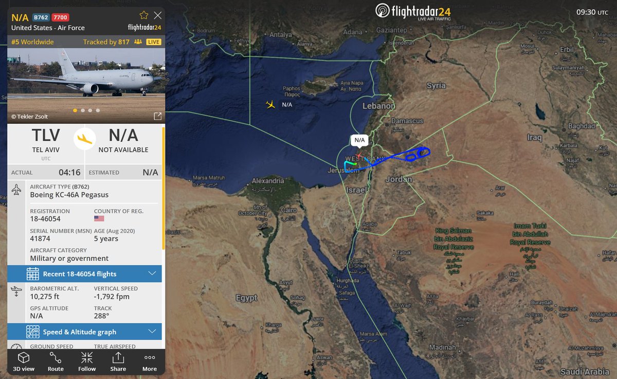 A KC-46A tanker from Tel Aviv Ben Gurion airport has declared an in-flight emergency, squawking 7700, as reported by @DefenceGeek via retweet.