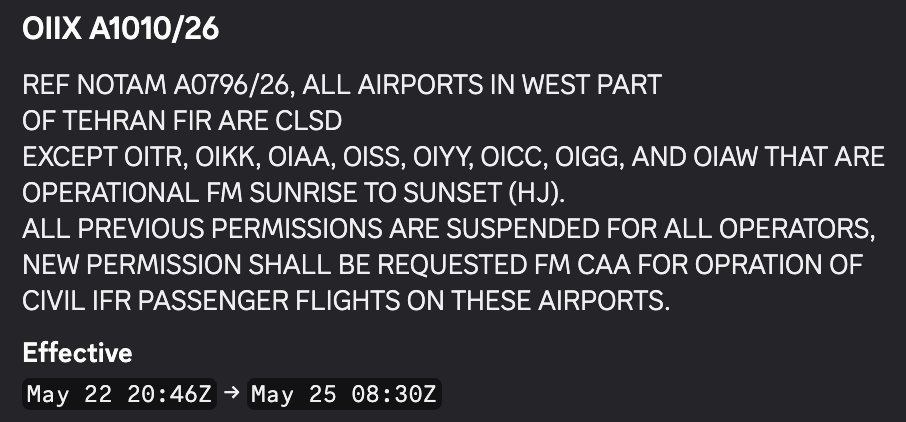 Retweeted from FaytuksNetwork providing details of a NOTAM.