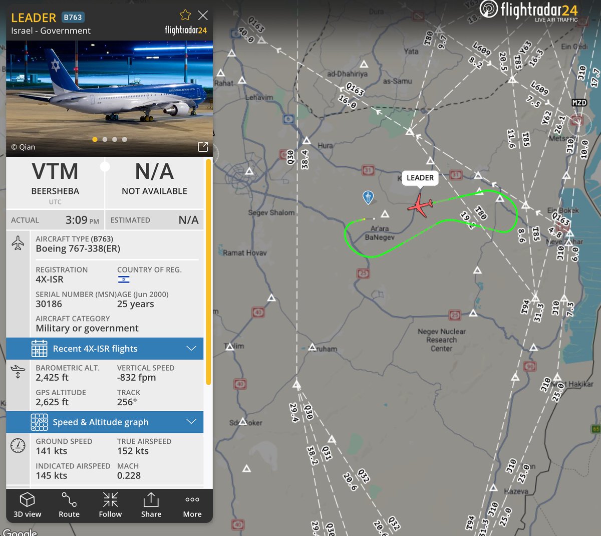 The Israeli Wing of Zion aircraft performed a Functional Check Flight (FCF) from and to Nevatim Airbase.