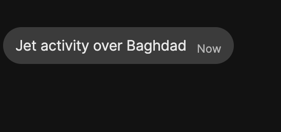 Unidentified jet activity was reported over Baghdad, Iraq, on June 9, 2026.