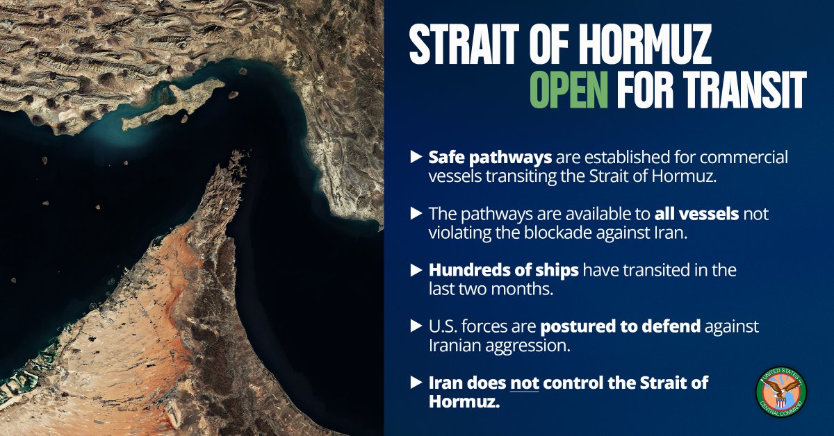 The Strait of Hormuz remains open for transit.