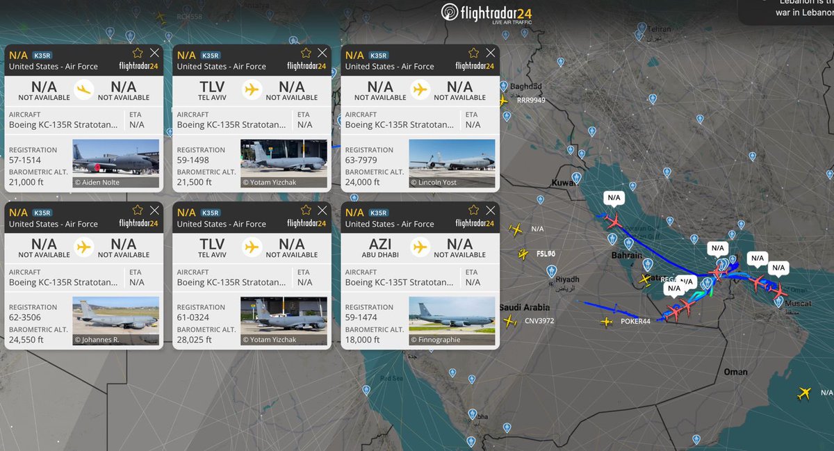 Approximately 10 USAF aerial refueling tankers are reported operating in the Middle East, especially near Iran, coinciding with increased tension from President Trump's threats during negotiations.