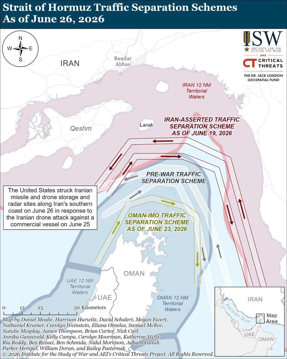 The Institute for the Study of War says Iran is using force to maintain control over the Strait of Hormuz and prevent non-Iranian shipping channels amid Gulf Arab negotiations.
