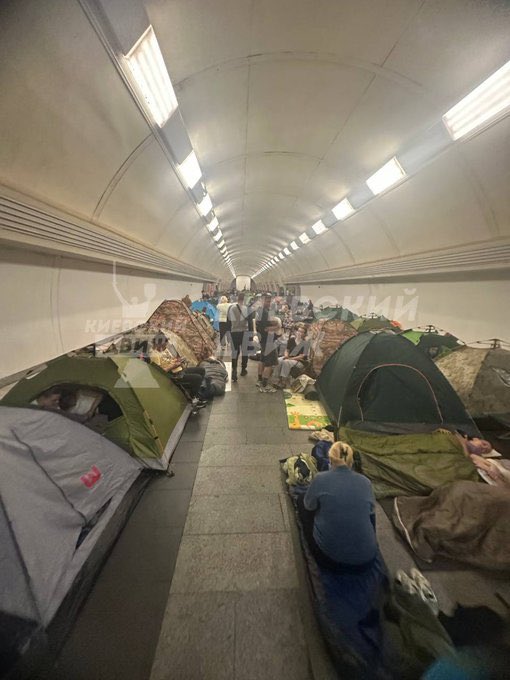 Residents of Kyiv take shelter in packed underground metro stations amid a major Russian air attack.