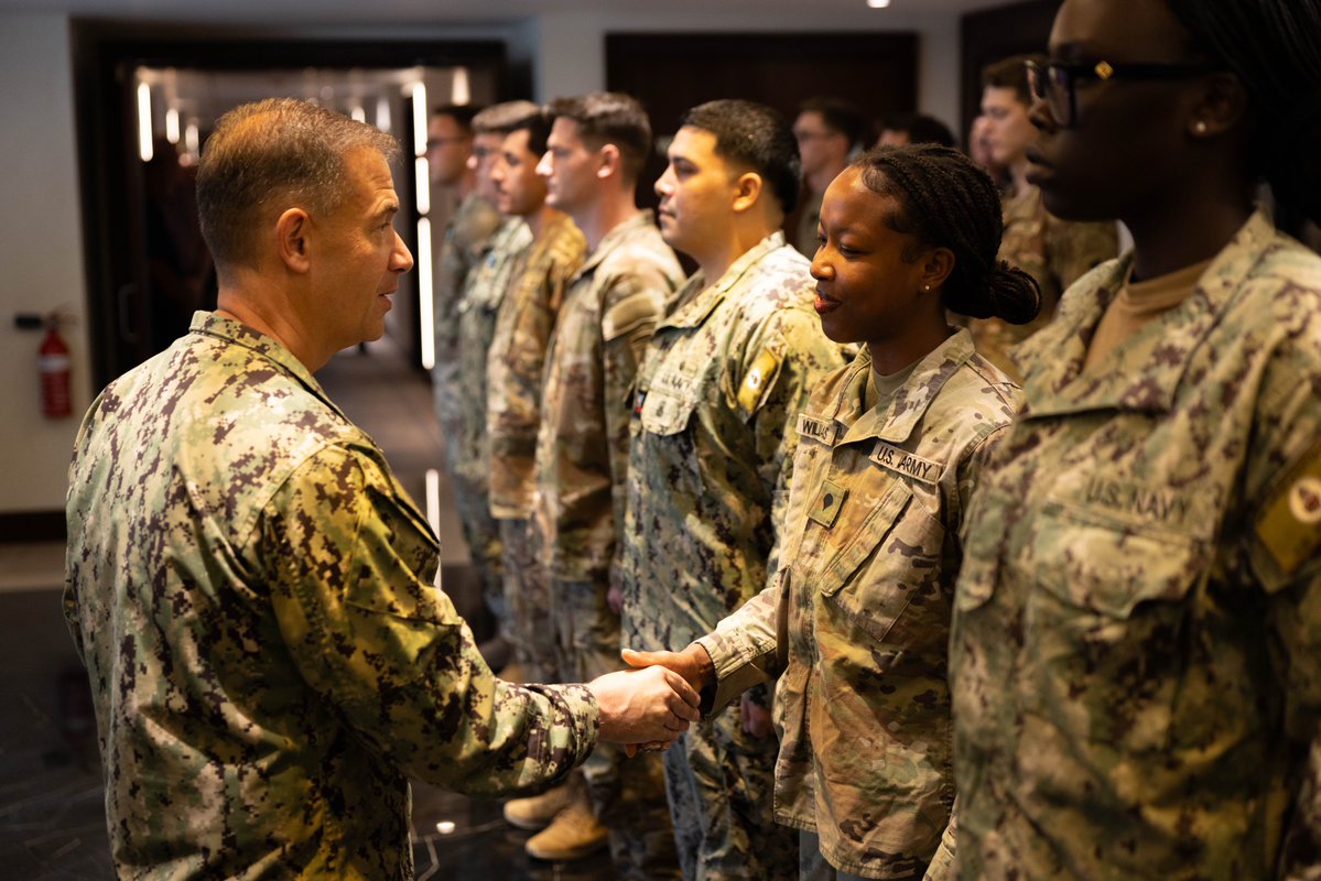 Adm. Brad Cooper praised service members in Bahrain for shooting down 14 Iranian one-way attack drones in recent weeks.
