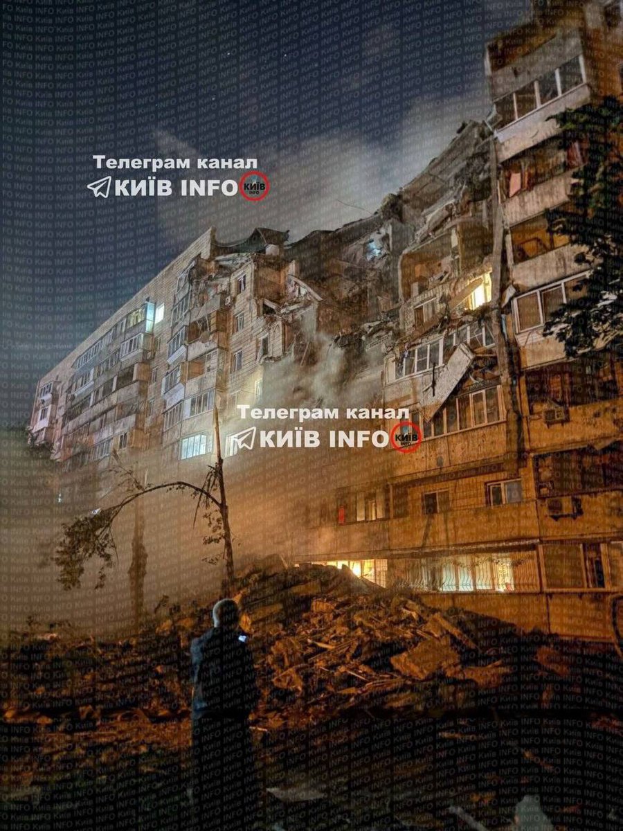 A multi-storey residential building in the Podilskyi district of Kyiv took a direct hit from a Russian missile during an attack on the Ukrainian capital tonight.

Casualties feared.