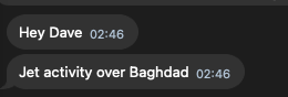 Jet activity was reported over Baghdad, Iraq.