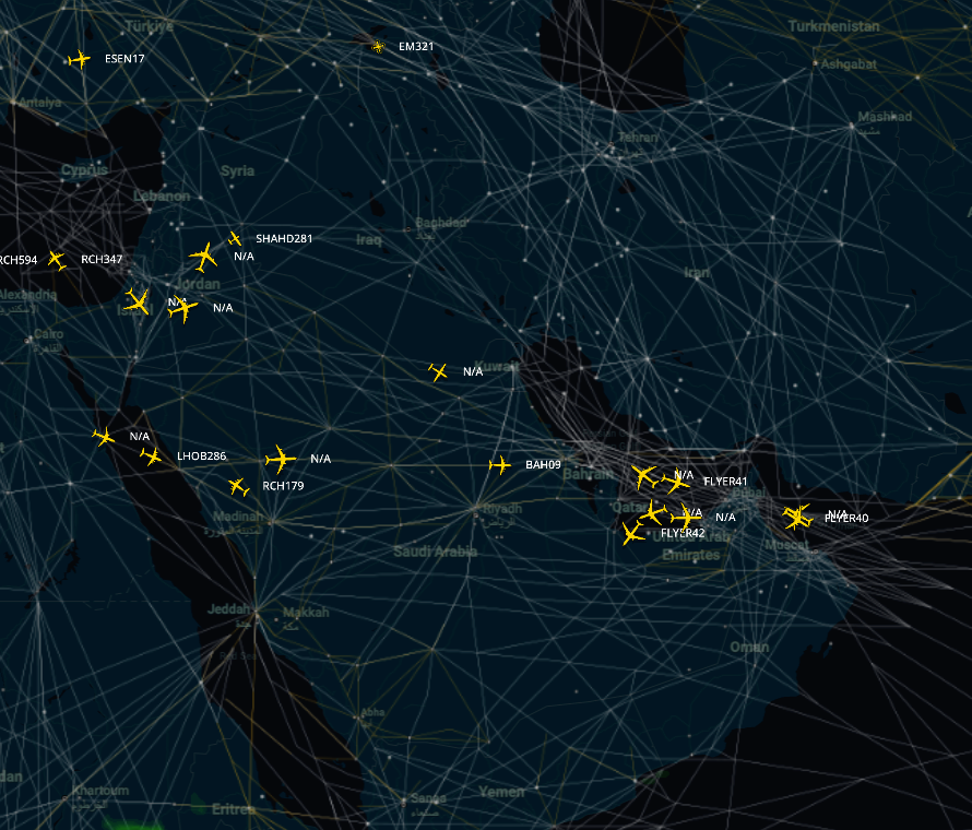 Observation of 11 U.S. Air Force tanker aircraft airborne over the region on July 12, 2026.