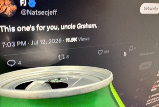 Shin posts a Hebrew toast in memory of 'uncle Graham,' quoting a memorial drink tribute.