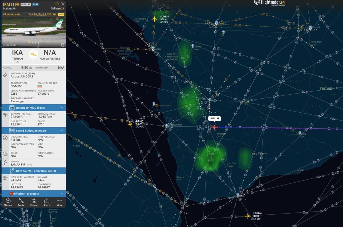 IRGC-affiliated Mahan Air aircraft has missed its approach, on GA I guess. 
EP-MMC | 7335A3 | C/S IRM1199