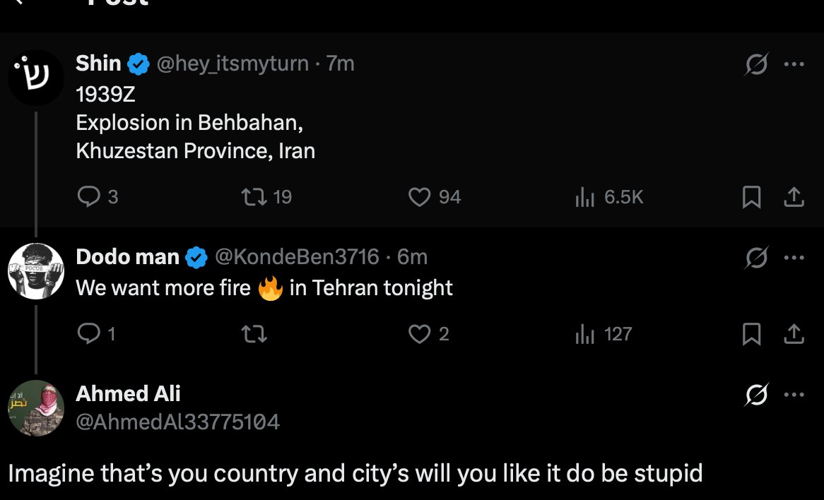 مستخدم مقيم في طهران يوافق بسخرية على سيناريو افتراضي يؤثر على بلده، ويطلب من محاوره أن 'يصمت'.
