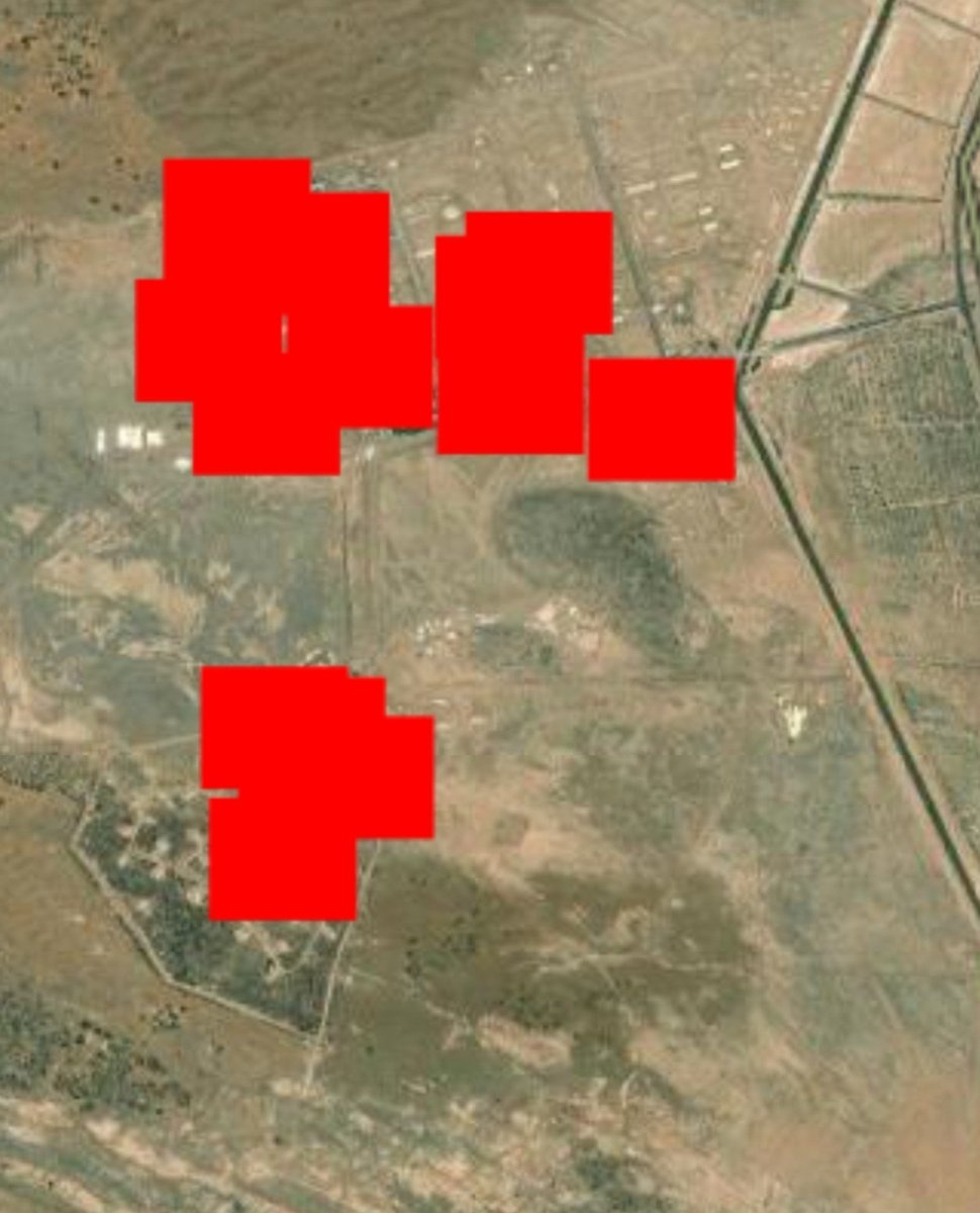NASA's fire monitoring map shows that a military camp and ammunition bunkers west of Ahvaz, Khuzestan Province, are currently burning.

Given the large number of components at the site and the intensity of the fires, I assess that the strike was likely carried out by a *strategic bomber*.

This assessment aligns with reports of strategic bomber operations in Khuzestan Province last night.

Coordinates: 31.3949986, 48.5754627
@GeoConfirmed