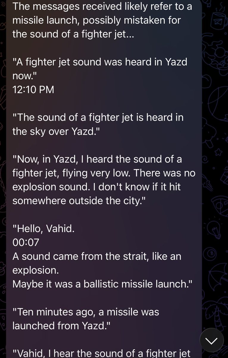 . @Vahid has also received a bunch of messages regarding missile launch