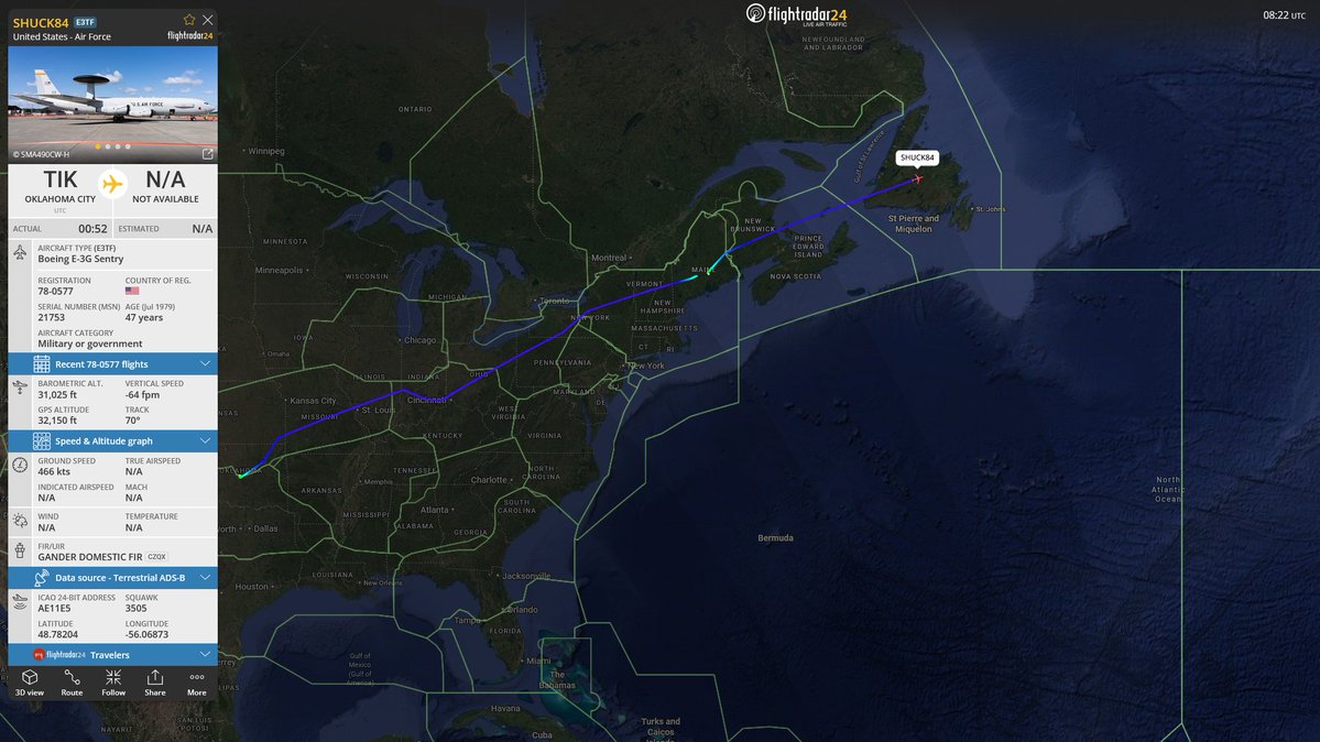 E-3G Sentry Swap Underway: SHUCK84 En-Route to Ramstein as SHUCK85 Departs Saudi Arabia