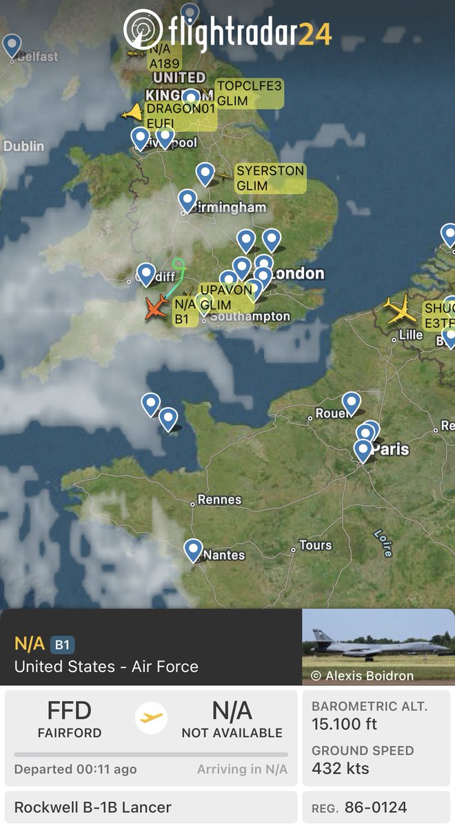USAF B-1B Lancer Outbound RAF Fairford, Heads West