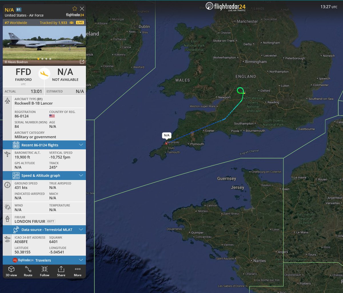 B-1B Lancers Practice Flights Trackable on Flightradar24 from RAF Fairford