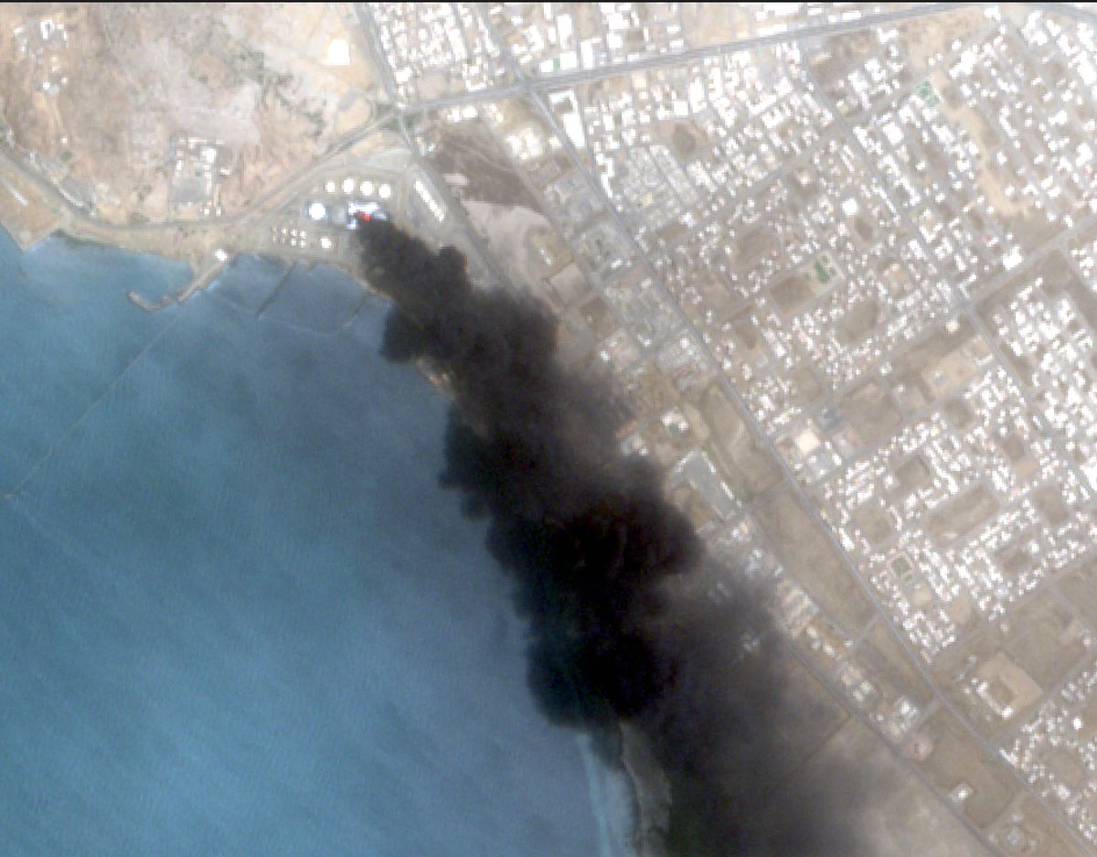 Satellite Image Shows Smoke Trail at Aramco Facility in Jazan After Houthi Attack