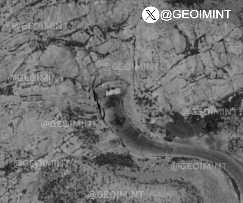 Satellite imagery via @vantortech dated 16 August, 2026 shows both entrances to the IRGC Aerospace Force underground missile facility at Mashhad completely intact, with no visible debris or damage.

C [Entrance 1]: 36.191688, 59.597148
C [Entrance 2]: 36.195951, 59.597782