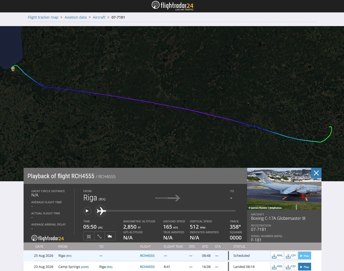 Odd US Air Movement to Moscow: C-17A REACH4555 Tracked